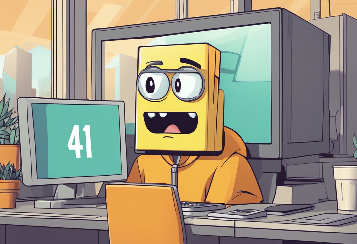 A computer screen displaying a "HTTP 414" error message, with a puzzled expression on a cartoon character's face